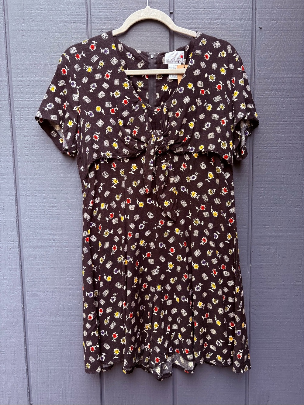 Vintage Scarlett Black Floral Tie-Front Romper Sz 11/12
